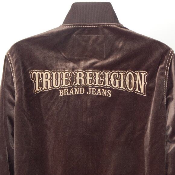 NWT True Religion Velvet Embellished Track Jacket Zip Up Brown Gold Men XXXL - Picture 3 of 11